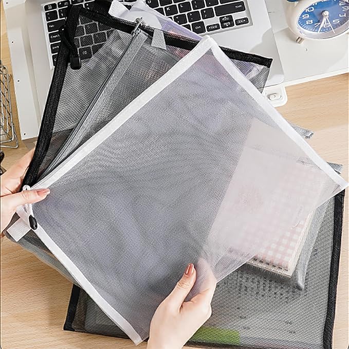 OZY 20Pieces Nylon Mesh Cosmetic Bags Zippered,Portable Organizing Pouches for Travel,Toiletries Bag for Women and Men (A5 Black)