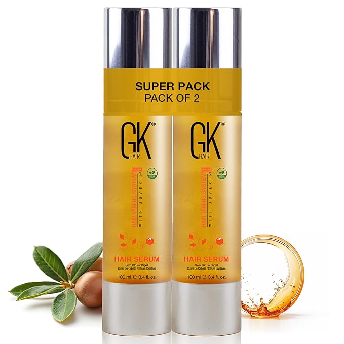 GK HAIR Oil For Curly hair- Organic Argan Oil for Dry, Damaged Hair - Frizz Control Serum Upto 72 hours - Best For repair, Shine & Smoothening Pack of 2 (3.4 Oz)