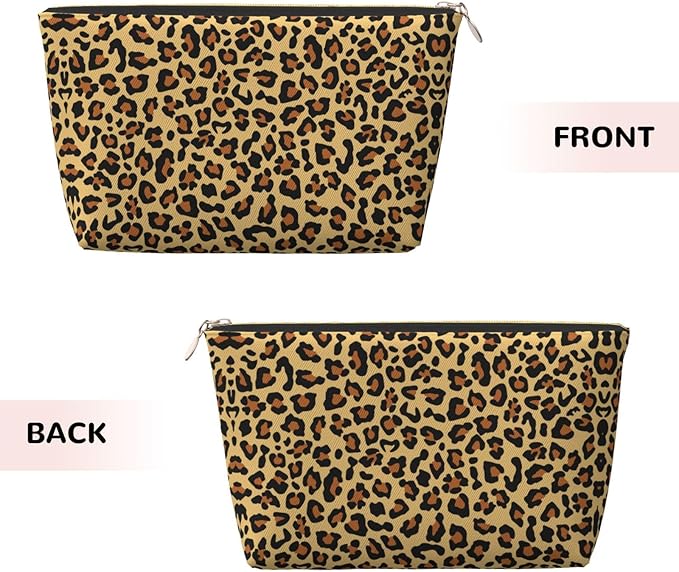 Womens Leather Makeup Bag Cosmetic Bag Travel Toiletry Bags Make Up Bags for Women Adult (Leopard Pattern 2)