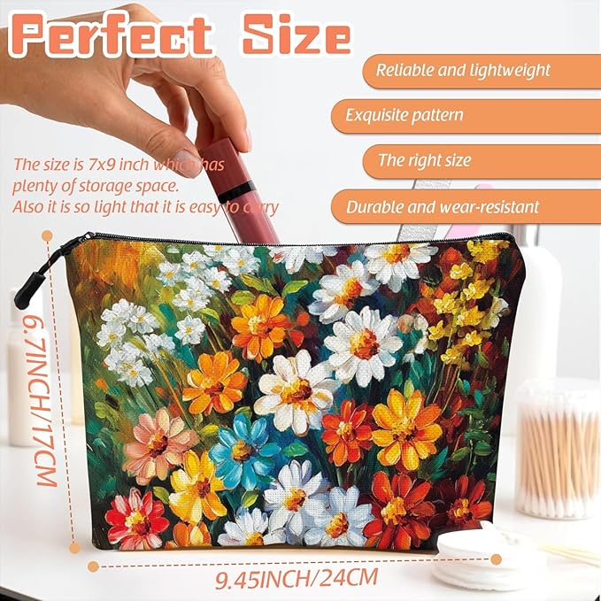 Cosmetic Bags Travel Makeup Toilet Case Waterproof Pouch for Women Girls 6.7X9.45inches - The Allure of Multicolored Wildflowers in Art