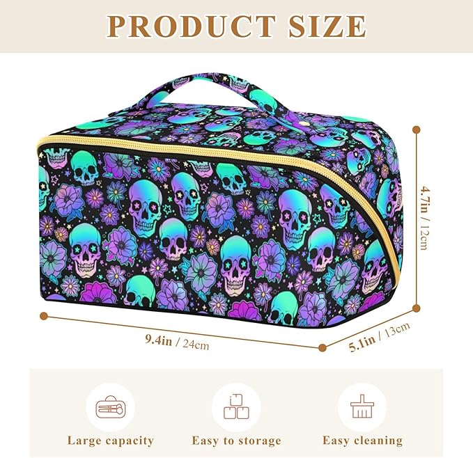Makeup Organizer Bag, Funny Skulls Travel Makeup Bags Makeup Vanity Case Large Capacity Rhombus Cosmetic Toiletry Bag for Girl Women Ladies