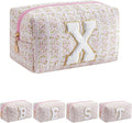 JOVAKIT Alphabet Makeup Bag Cosmetic Bag for Women, Christmas Gifts for Girls Age 6-18, Floral Flowers Coquette Travel Toiletry Zipper Make Up Pouch Organizer Trendy Stuff (Pink Floral X)