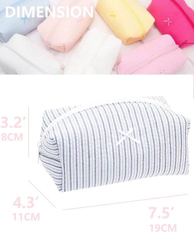PAZIMIIK Cozy Makeup Bag Small Aesthetic Travel Zipper Cosmetic Pouch for Women Make Up Beauty Accessories Brushes, Stripe Blue Mix