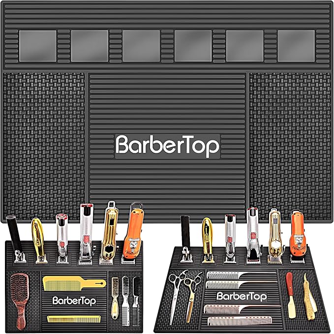 Magnetic Mat 19x12.5 Inch 6 Slots Barber Tray Hairdressing Electric Clippers Storage Mat Salon Table Tools Nonslip Cushion Heat Resistant Pad for Clippers Scissors Combs for Barbershop Salon, Home