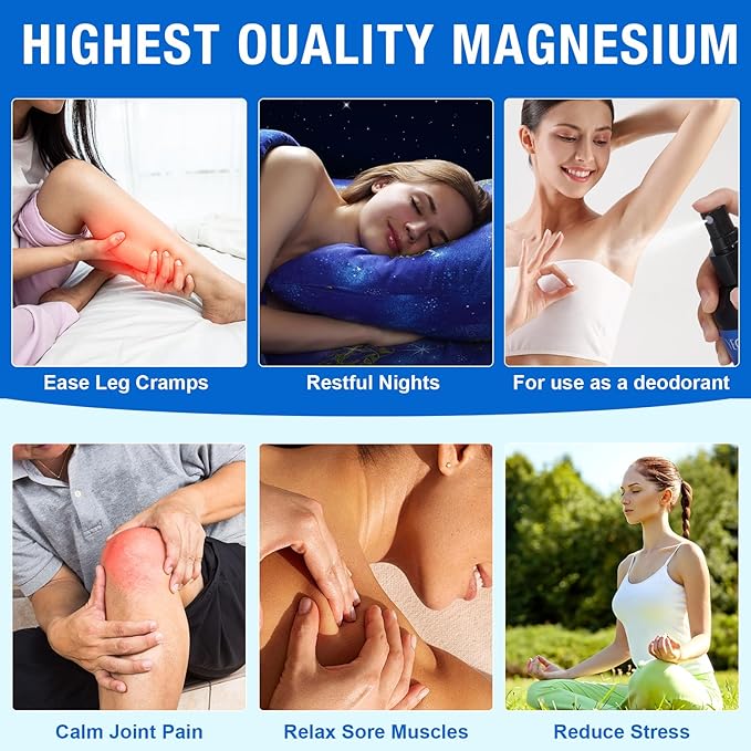 Magnesium Oil Spray 8.6Fl Oz, 2Pack Pure Magnesium Spray for Feet, Body and Skin, Topical Mg Oil, Easy to Absorb