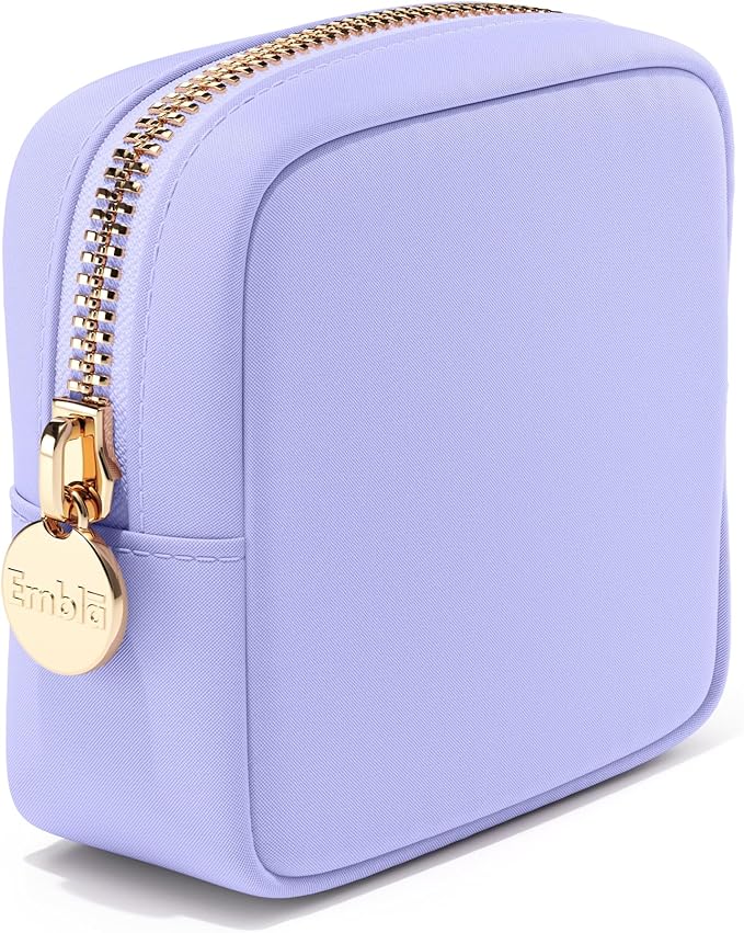 Embla Makeup Bag Travel Cosmetics Pouch and Toiletry Bag, Nylon Zipper Pouch Purse, Cute Make Up Organizer Storage Tote for Women Girls, Waterproof Travel Skincare Case, Small Makeup Bags, Lilac