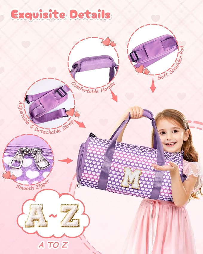 Birthday Gifts for Preteen, Girls Travel Duffel Bag, Kids Initial Overnight Bags with Shoe Compartment, Personalized Gym Ballet Dance Bag with Makeup Pouch, Sweet 16 Gift for Girl (Letter I)