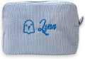 Custom Makeup Bag Personalized Cosmetic Bag Cute Seersucker Travel Toiletry Bag for Women Embroidered Bag Organizer for Bride Makeup Bag Gift Blue