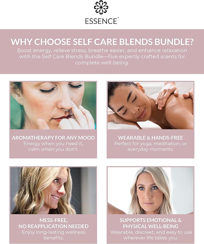 Essence Nasal Diffuser Self Care Bundle – Essential Oil Silicone Nose Rings for Stress, Energy & Mental Clarity – Wearable Aromatherapy Pack for Wellness & Mood Balance