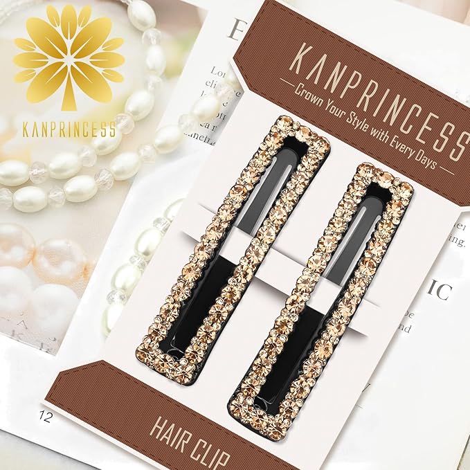 Rhinestone and Crystal Hair Clips 2-Pack, Sparkly Barrettes & Elegant Bling Accessories for Women & Girls(Set4)