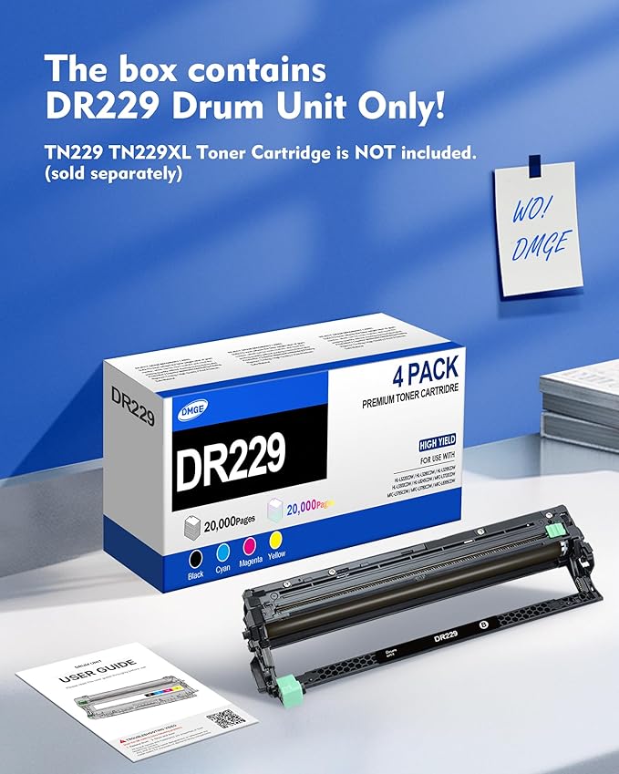 DR229CL Drum Unit Compatible Replacement for Brother DR229 TN229 TN229XL Work with HL-L3280CDW MFC-L3720CDW HL-L3300CDW HL-L3220CW Printers (4-Pack)