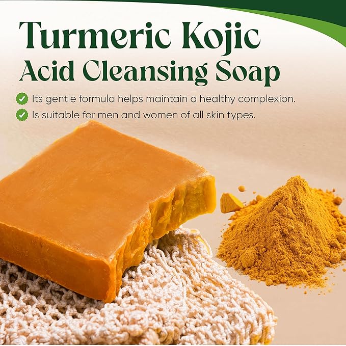 Turmeric Kojic Acid Soap Bars with Vitamin C, Retinol & Hyaluronic Acid – Face & Body Soap with Collagen & Shea Butter – 2-Pack Cleansing Bars for All Skin Types