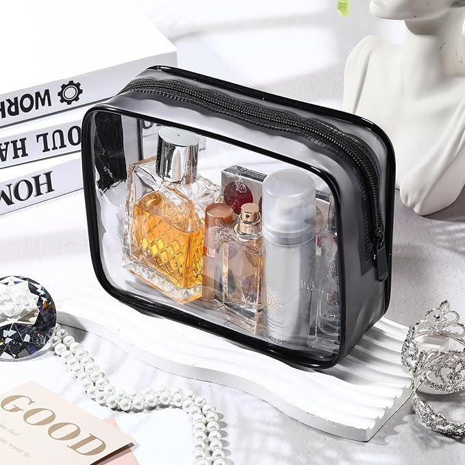Weewooday 12 Pieces Clear Makeup Bags Cosmetic Storage Bags PVC Zipper Pouches Travel Waterproof Makeup Plastic Case for Women Organizing Toiletries Traveling Bathroom(Medium,Dark Black)