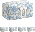 JOVAKIT Alphabet Makeup Bag Cosmetic Bag for Women, Christmas Gifts for Girls Age 6-18, Floral Flowers Coquette Travel Toiletry Zipper Make Up Pouch Organizer Trendy Stuff (Blue Floral U)