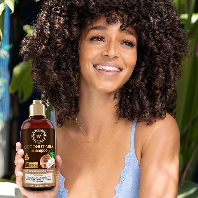WOW Skin Science Coconut Oil Milk Shampoo - Hair Growth, Hydrating and Curl-Defining Formula for Curly, Wavy Hair for Men & Women - No Sulfates, No Parabens