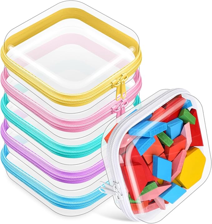 Sanwuta 6 Pcs Clear Hard Zipper Case Hard Plastic Zipper Pouches Makeup Bag Pencil Pouches Transparent Cases for Snacks Plastic Storage Organizer Box for Travel(Colorful,5 x 5 x 2 Inch)