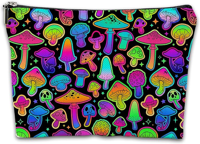 Makeup Bag Cute Mushroom Cosmetic Bag Mini Portable Travel Toiletry Bag Organizer Makeup Brushes Aesthetic Accessories Waterproof Storage Bag for Women