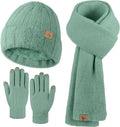 Winter Beanie Hat Scarf Gloves, Warm Fleece Knit Hat Long Scarf Neck Warmer Touch Screen Winter Gloves Set Gifts for Women