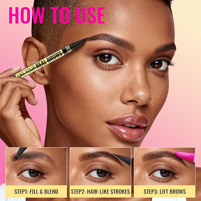 Vevivia Eyebrow Pen - Eyebrow Gel Clear, Dual-Ended Eye Brow Pencils for Women with 4-Fork-Tip and Precise Brush-Tip for Natural Hair-Like Strokes, Last All Day Eyebrow Pencil, Brown
