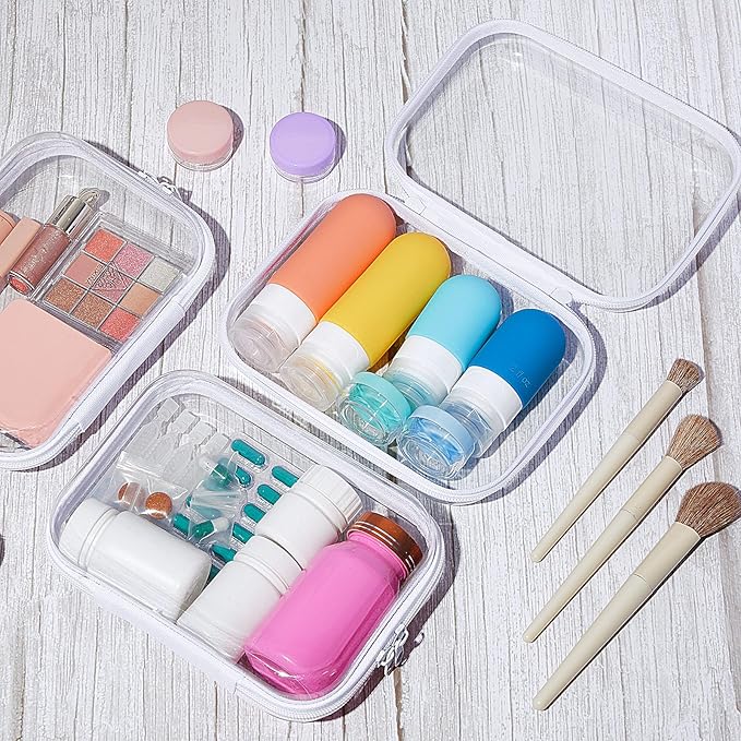 Sanwuta 6 Pcs Clear Hard Zipper Case Hard Plastic Zipper Pouches Makeup Bag Pencil Pouches Transparent Cases for Snacks Plastic Storage Organizer Box for Travel(White,7.09 x 5.12 x 2 Inch)