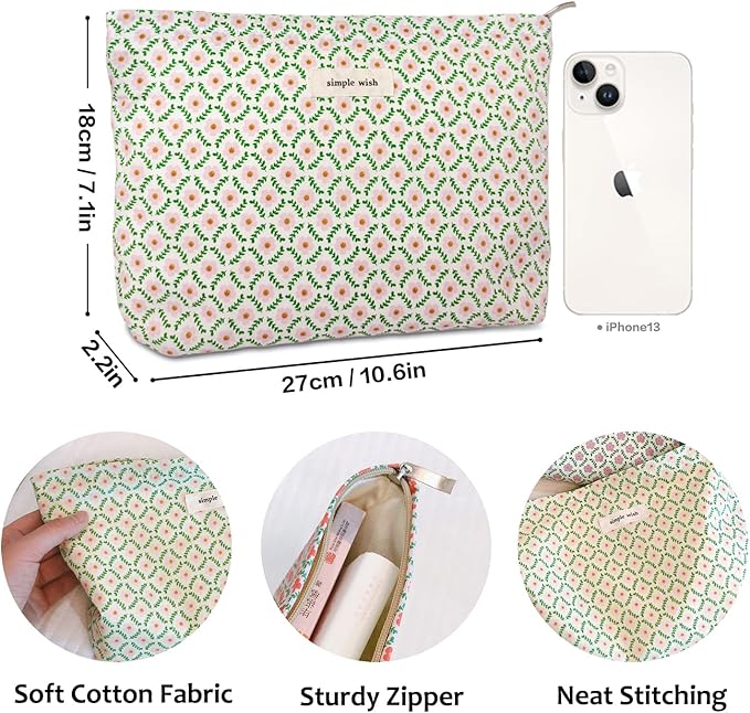 STARDW Aesthetic Floral Makeup Bag Cute Small Cosmetic Bags for Women Girls, Travel Toiletry Bag Large Capacity Zipper Makeup Pouch, Purse Organizer Pouches