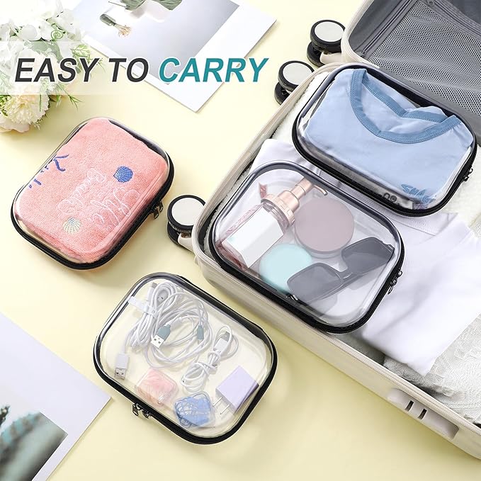 Sanwuta 6 Pcs Clear Hard Zipper Case Hard Plastic Zipper Pouches Makeup Bag Pencil Pouches Transparent Cases for Snacks Plastic Storage Organizer Box for Travel(Black,7.87 x 5.9 x 2 Inch)