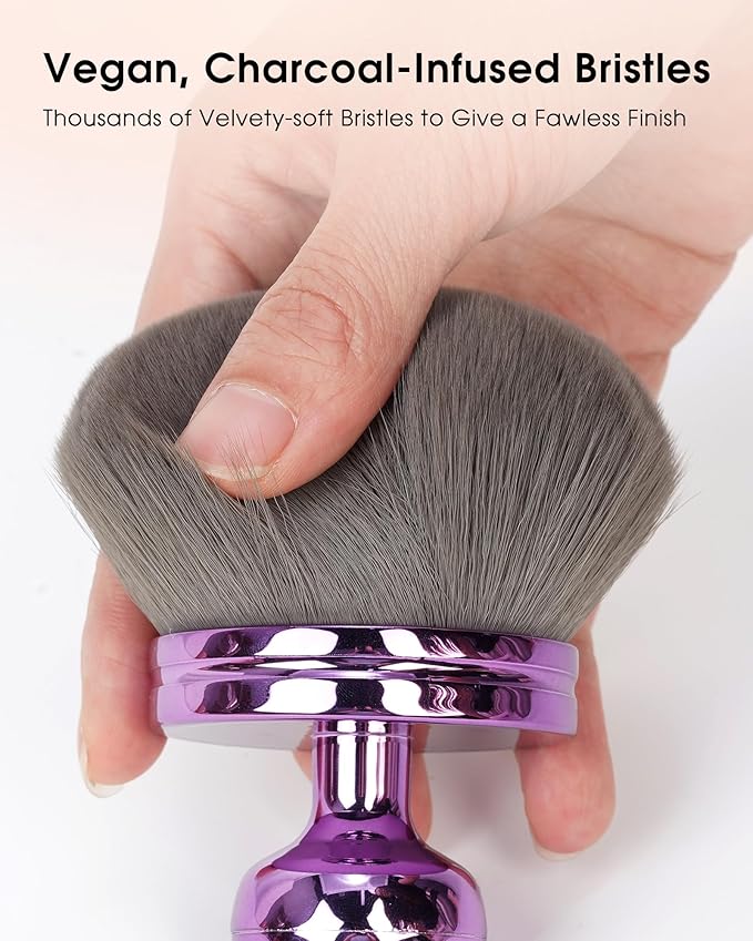 Upgraded Blend & Blur Body Makeup Brush for Self Tanner Tanning Lotion Sunscreen Applicator for Back Leg Makeup, Kabuki Foundation Brush for Liquid Beauty Supreme Cream Bronzer Brush for Face, Violet