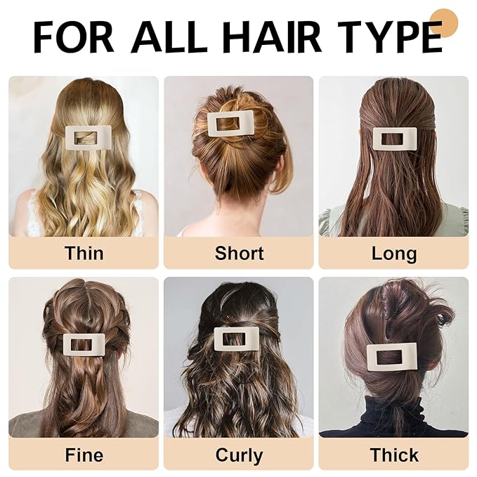 8 Pack French Flat Hair Clips for Women – Large Matte No-Slip Claw Barrettes for Thick & Thin Hair, Strong Hold Styling Accessories (White)