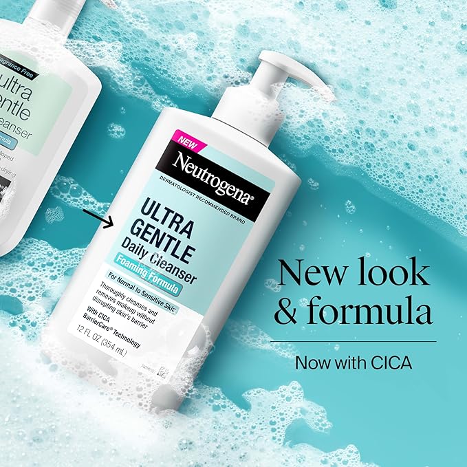 Neutrogena Ultra Gentle Foaming Facial Cleanser, Foaming Face Wash for Sensitive Skin, Gently Cleanses Away Dirt, Oil & Makeup Without Over Drying, Fragrance-Free, 5.8 fl. oz