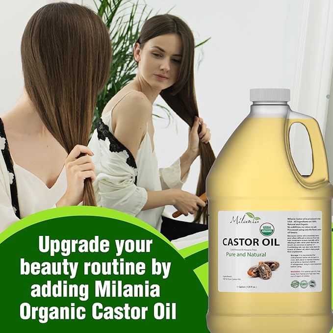 Organic Castor Oil - (1 Gallon) 100% Pure Cold-Pressed Beauty & Skincare Serum - Eyelash & Eyebrow Hair Growth Enhancer