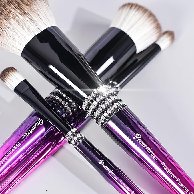 Bueart Design 16PCS Ultra Soft Makeup Brushes Sets with Holder,Professional Make up Brushes with Diamond(Purple-Black Gradient & Holder)
