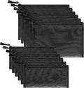 12 Pieces Zipper Nylon Mesh Pouch, Mesh Cosmetic Bags Makeup Bags Pencil Case, Multipurpose Travel Bags for Cosmetic School Office Supplies and Travel Accessories (Black, A5+B6)