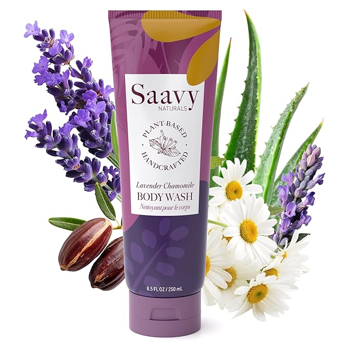 Saavy Naturals Body Wash Lavender Chamomile Plant-Based Ingredients| Made In USA | Sensitive Skin Body Washl Organic Formula With Coconut Oil, Shea Butter, And Aloe Vera - 8.5 Fl Oz