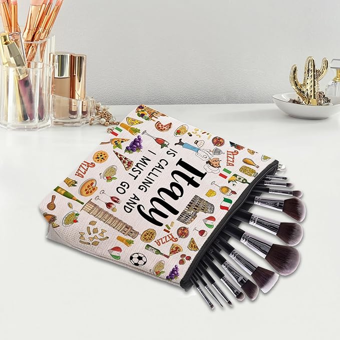 Italy Travel Gift Makeup Bag, Italy Lover Themed Gifts for Traveller Women Friends, Italian Travel Trip Essentials Souvenir, Italian Trip Gifts for Women Party Favors