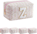 JOVAKIT Alphabet Makeup Bag Cosmetic Bag for Women, Christmas Gifts for Girls Age 6-18, Floral Flowers Coquette Travel Toiletry Zipper Make Up Pouch Organizer Trendy Stuff (Pink Floral Z)
