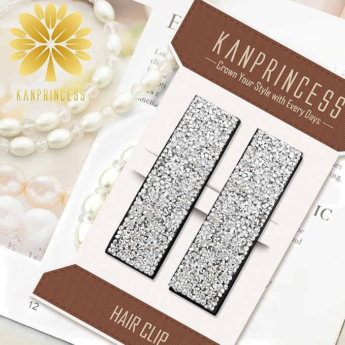 Rhinestone and Crystal Hair Clips 2-Pack, Sparkly Barrettes & Elegant Bling Accessories for Women & Girls(Set14)