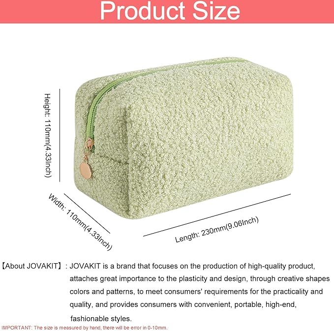JOVAKIT Travel Makeup Bag Cosmetic Bag for Women, Fashion Christmas Gifts, Plush Zipper Make Up Pouch, Large Capacity Toiletry Organizer Makeup, Portable Storage Bag Trendy Stuff (Green)