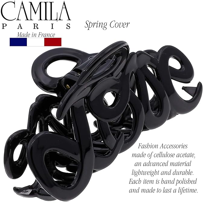 Camila Paris CP3026 French Hair Clip for Women, 3.25 inch Girls Hair Claw Clips Jaw Black Cellulose, Fashion Durable and Styling Hair Accessories for Women, Strong Hold No Slip Grip, Made in France