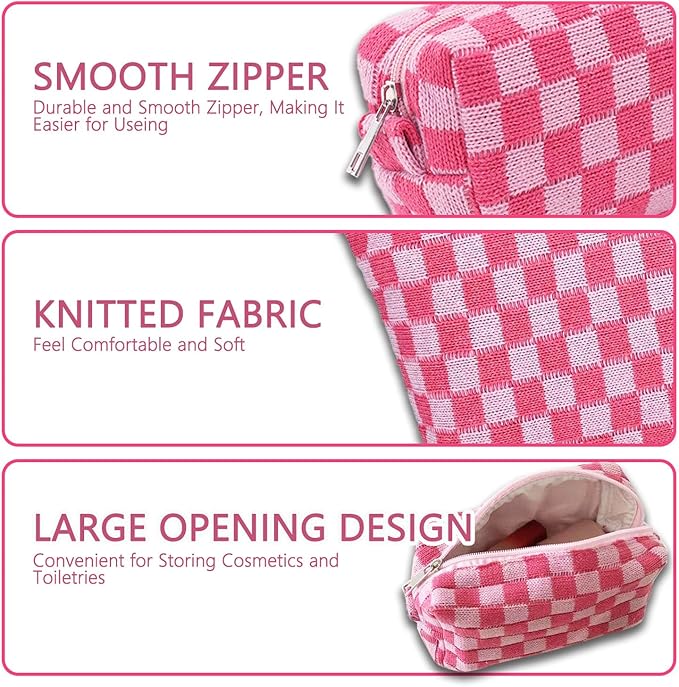 Travel Makeup Bag, Checkered Cosmetic Bag Make Up Organizer Case for Women, Small Toiletry Bag Skincare Pouch for Toiletries Accessories Brushes, 2PCS