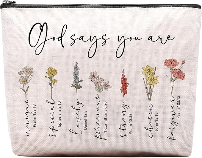 God Says You Are Makeup Bag, Christian Gifts for Women Cosmetic Bag, Bible Verse Floral Bible Verse Accessories Stuff for Women, Religious Faith Based Gifts Inspirational Affirmations Cosmetic Bag