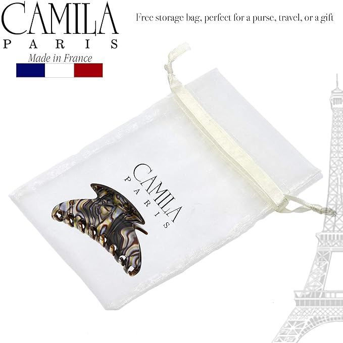 Camila Paris CP2483 French Hair Clip for Women Thick Hair for Long Curly Wavy Hair, Handmade Onyx, Girls Hair Claw Clips, Durable Styling Big Claw Clip for Thick Hair, Strong Hold Grip Made in France