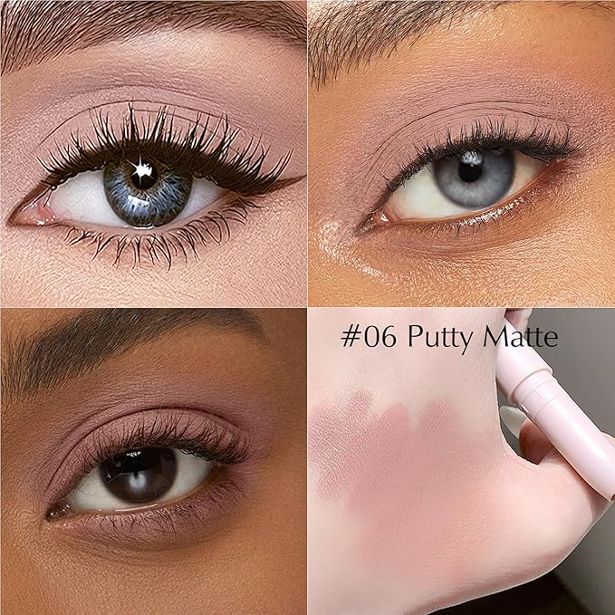 Eyeshadow Stick, Putty Matte Cream Eyeshadow Long-Lasting Crease-Proof Eye Shadow Eyeliner Pencil High Pigmented Neutral Highlighter Makeup Crayon with Blending Brush & Built-in Sharpener