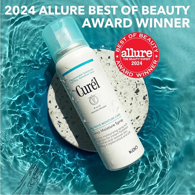 Curel Japanese Skin Care Deep Moisture Spray, Facial Lotion for Dry, Sensitive Skin, with Ceramides, Face and Body Moisturizer, pH Balanced, Fragrance & Alcohol Free Lotion, Setting Spray, 5 Fl Oz