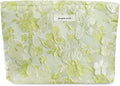 STARDW Aesthetic Floral Makeup Bag Cute Small Cosmetic Bags for Women Girls, Travel Toiletry Bag Large Capacity Zipper Makeup Pouch, Purse Organizer Pouches (Embossed green)