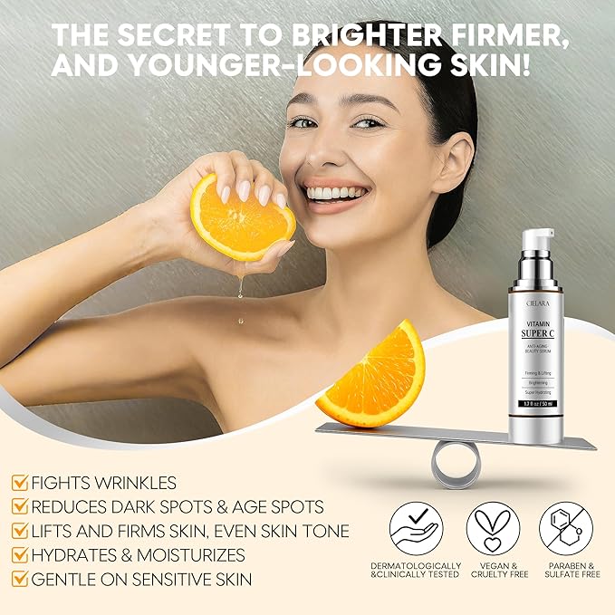 Vitamin C Serum for Face, Anti Aging 20% Super C Retinol Serum With Hyaluronic Acid, Vitamin E, Collagen Peptides, Wrinkle Serume for Dark Spot, tighten, firming, lift, Brightening-1.7 Fl Oz