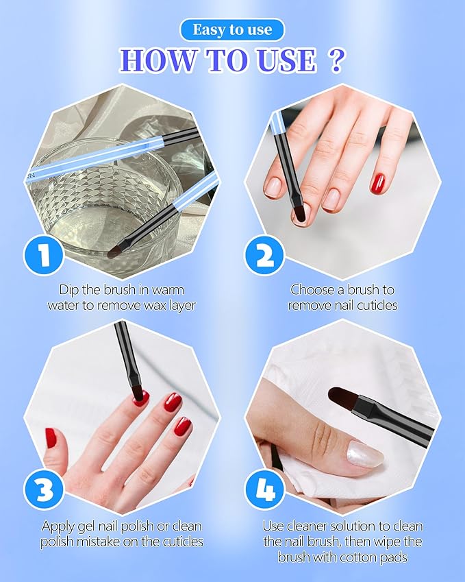 3PCS Nail Art Clean Up Brushes, Round/Angled/flat Acetone Resistant Gel Nail Polish Remover Brush, Nail Brushes for Tidying Up Polish Mishaps on Cuticles, and Nail Art Designs（Marble Blue）