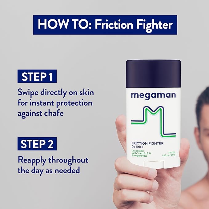 Megababe Megaman Friction Fighter Go Anti-Chafe Stick | Prevents skin chafe & irritation | Thighs, arms, & more | 2.12 oz