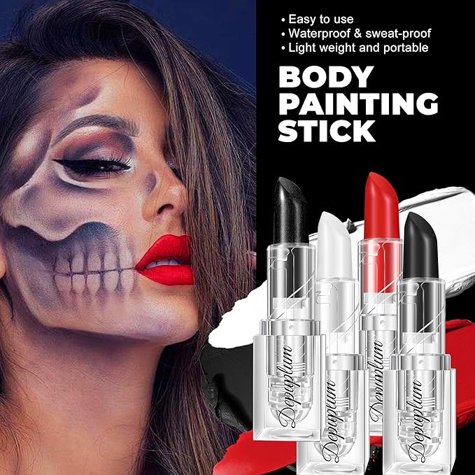 Halloween Black White Red Lipstick Set Waterproof Matte Black Lipsticks for Women Lip Face Body Makeup for Goth Cosplay Vampire Zombie, Black/White/Red