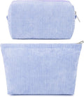 SOIDRAM 2 Pcs Corduroy Makeup Bag Large Cosmetic Bag Toiletry Bag Makeup Pouch Travel Bag Organizer Cute Makeup Brushes Aesthetic Accessories Storage Bag for Women Blue