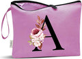 Vavabox A-Z Personalized Makeup Bag, Birthday Gifts for Women Mom, Gifts for Best Friend, Bride Bridesmaid Cosmetic bag (A, Purple)